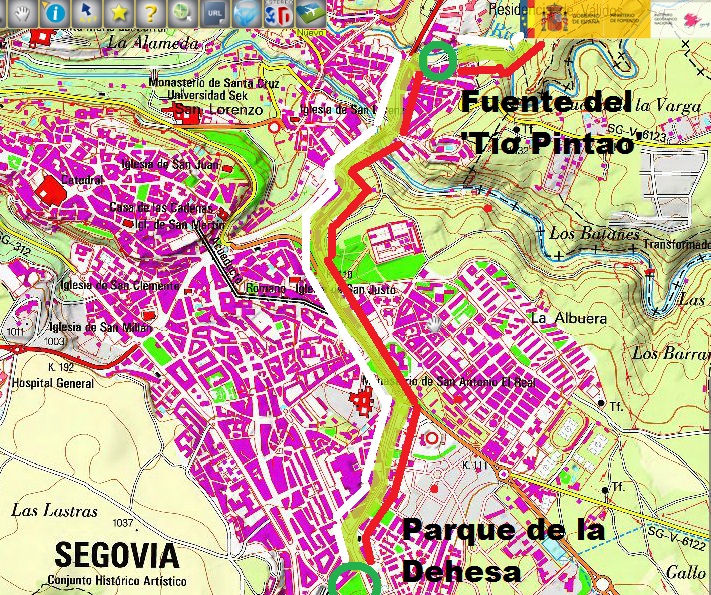 IBERPIX-IGN paso del GR88 por Segovia capital.