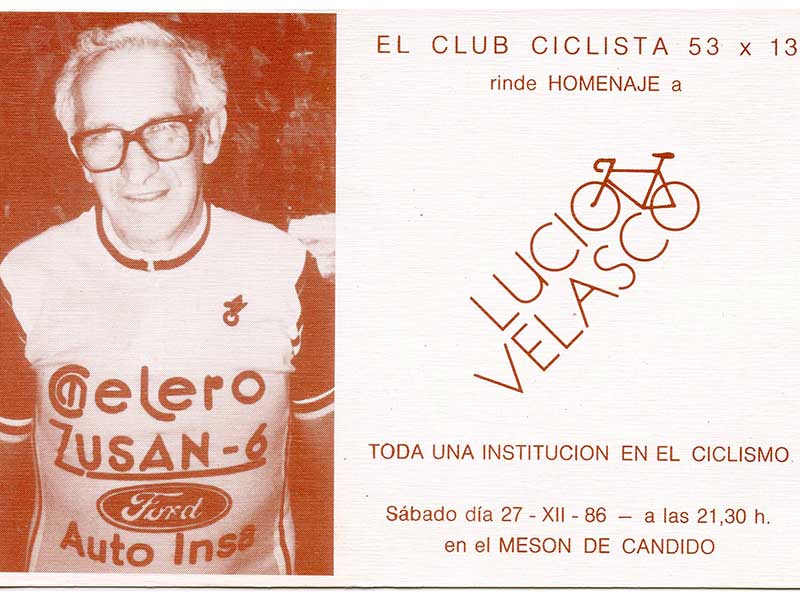 Imagen de la invitación al acto en el que se homenajeó la trayectoria ciclista de Lucio Velasco.