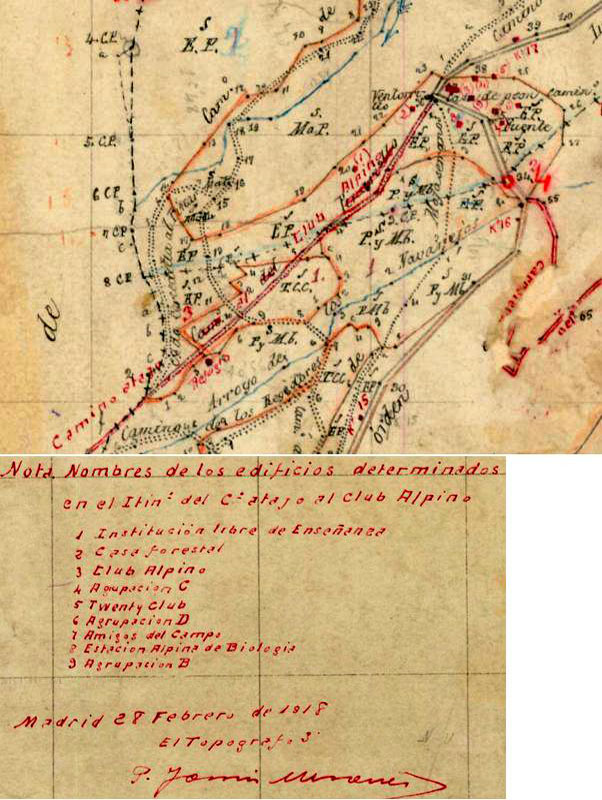  Anotaciones, de 1918, en la minuta de 1875 para el Mapa del IGN.
