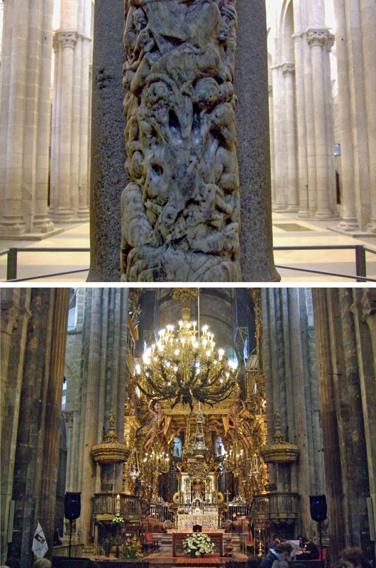 Árbol de Jesé del parteluz del pórtico de la Gloria y altar de la catedral de Santiago de Compostela.