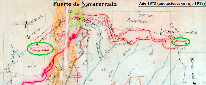 Anotaciones (en rojo) de 1918 en la minuta histórica de 1875; Instituto Geográfico y Estadístico.
