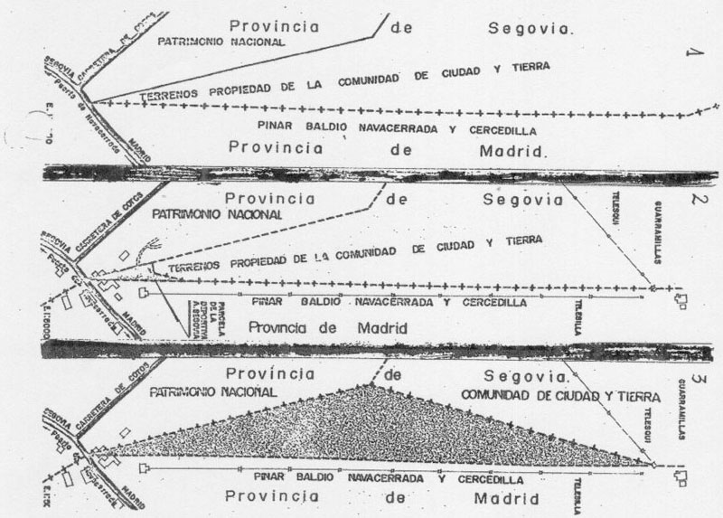 planos de los deslindes que fueron dando al traste con la primitiva divisoria entre Segovia y Madrid en el puerto de Navacerrada, publicados en 1976.