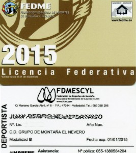 Licencia Federativa 2015 de la ‘FEDME’.
