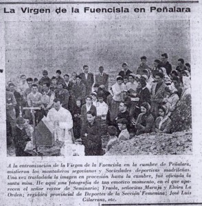 Recorte de prensa con la noticia de la entronización de la Virgen de la Fuencisla en los altos de Peñalara, Vanguardia Segoviana 19 de junio de 1954.