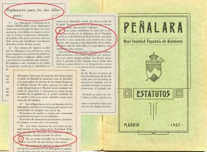 Estatutos y Reglamento de refugios de la R.S.E.A. Peñalara, 1927.