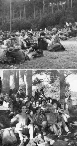 Marcha ‘GRUMBE’ 1974, montañeros descansando en Fuente la Reina.