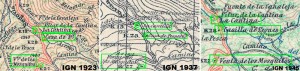 Mapas parcial IGN (508 Cercedilla), años1923, 1937 y 1945.