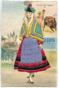 Tarjeta postal con bordado superpuesto, ca. 1960