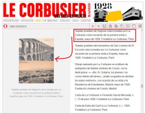 Captura de una página del catálogo digital de la muestra de ‘Le Corbusier, una casa-un palacio Madrid 1928’.