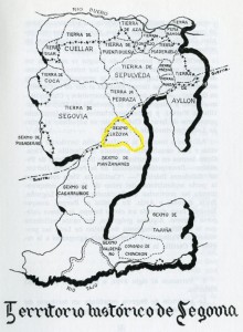 Croquis simbólico del territorio histórico de Segovia con sus Tierras y Sexmos.
