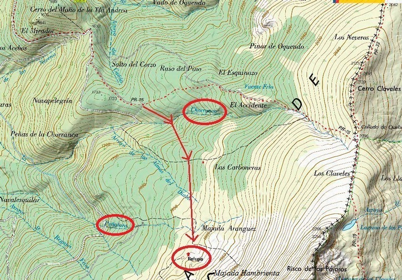 Mapa ‘Iberpix-IGN’, zona de las majadas ‘Aránguez’ y ‘Hambrienta’.