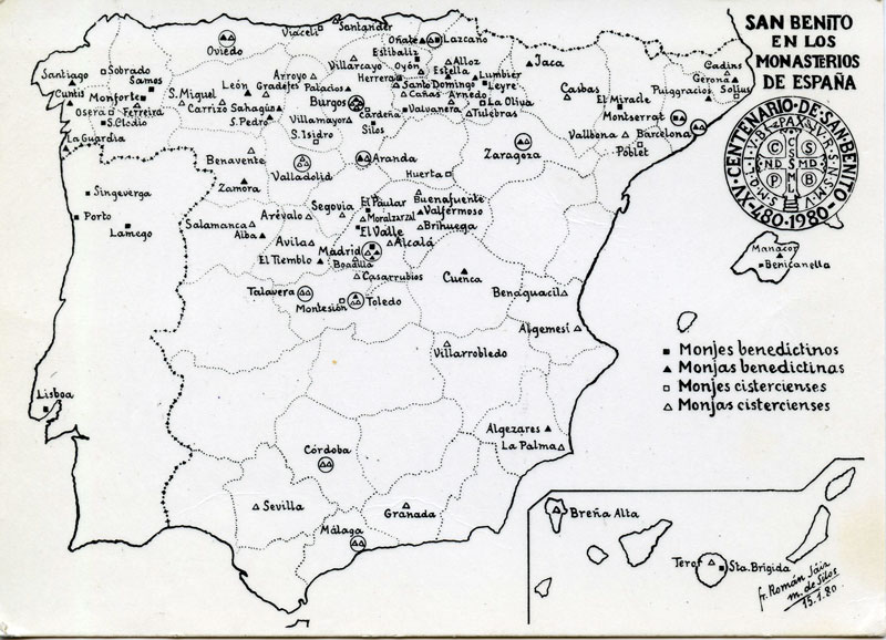 Tarjeta postal de la ‘Familia Benedictina de Castilla’, 1980.