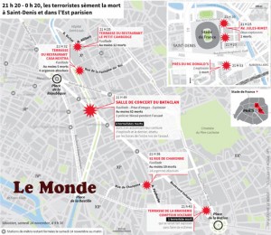 Gráfico de Le Monde, ubicación de los atentados.