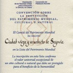 Diploma de nombramiento de la ‘Ciudad Vieja y el acueducto de Segovia’ , 6 de diciembre de 1985.