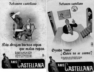 Tarjetas postales de propaganda de Anís Castellana, blanco y negro.