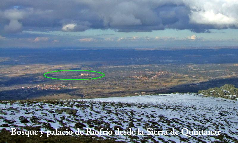 Bosque y palacio de Riofrío desde la Sierra de Quintanar.