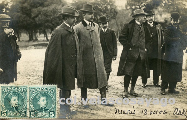 El Conde de Romanones y agregados militares franceses; Riofrío, octubre 1905.