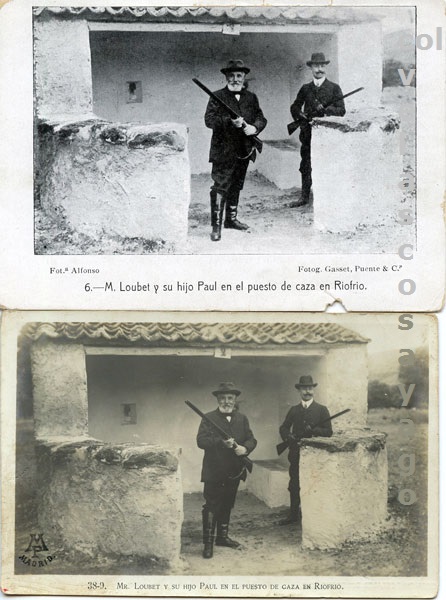 El presidente Loubet y su hijo Paul, en un puesto de la cacería en Riofrío, 1905.