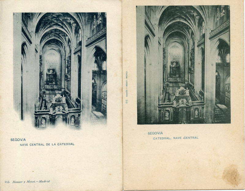 Dos tiradas distintas de la tarjeta postal nº 615 de la ‘Serie General’ de Hauser y Menet.