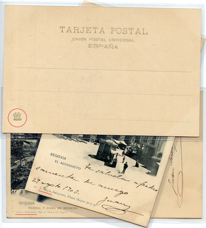 Tarjetas postales impresas por Hauser y Menet para J. Moya y Gregorio Barba Cañas.