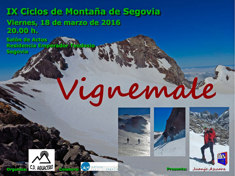 Cartel anunciador de la Charla sobre el ascenso al Vignemale, Pirineos.