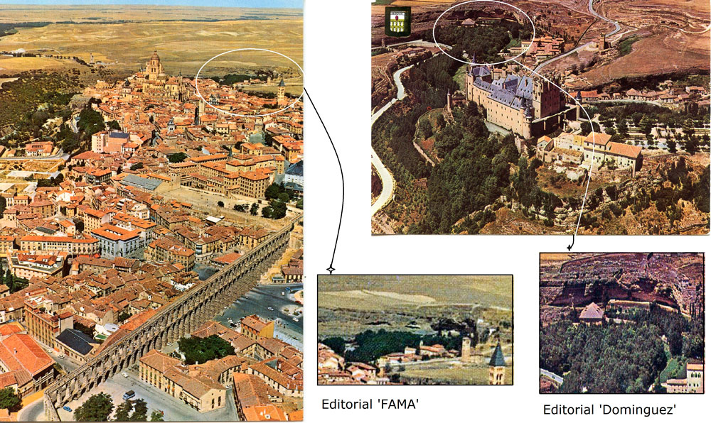 Vistas aéreas de Segovia, editorial ‘Dominguez’ y ‘FAMA’ (D. L. 1974 y 1977).