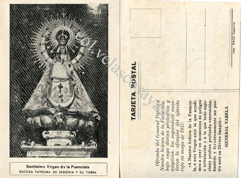 Postal Virgen de la Fuencisla, imprenta HACE, 1937 (2).