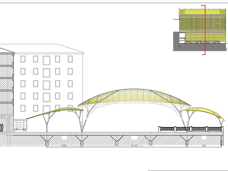 Perfil de la cubierta prevista en el proyecto para toda la campa y los andenes.