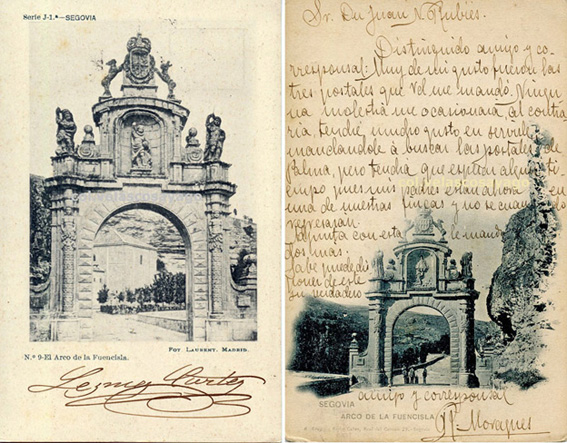 Tarjetas postales ‘Arco de la Fuencisla’, ‘Laurent’, Madrid y ‘Gregorio Barba Cañas’, Segovia.