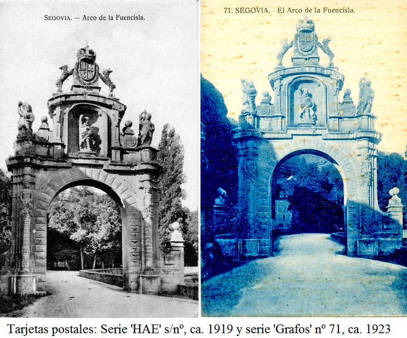 Tarjetas postales ‘Arco de la Fuencisla’, editores: ‘HAE’ y ‘Grafos’.