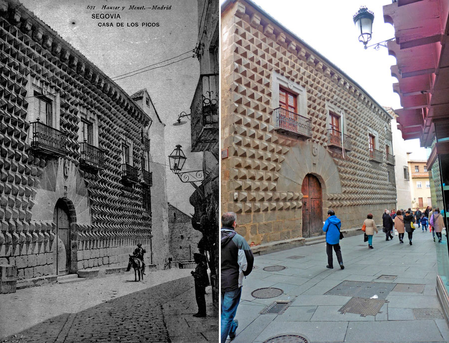 Comparativa actual de la tarjeta postal Hauser y Menet nº 621 Segovia (ca. 1900 y 2016).