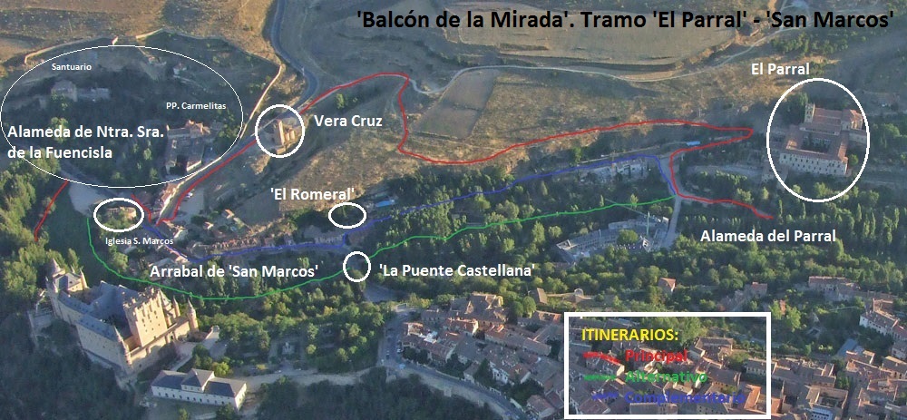 Plano itinerarios ‘Balcón Mirada’ al arrabal de San Marcos, Segovia.