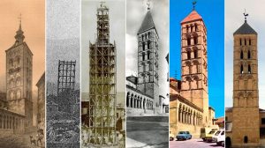 Distintas épocas de la torre de la iglesia de San Esteban, Segovia.