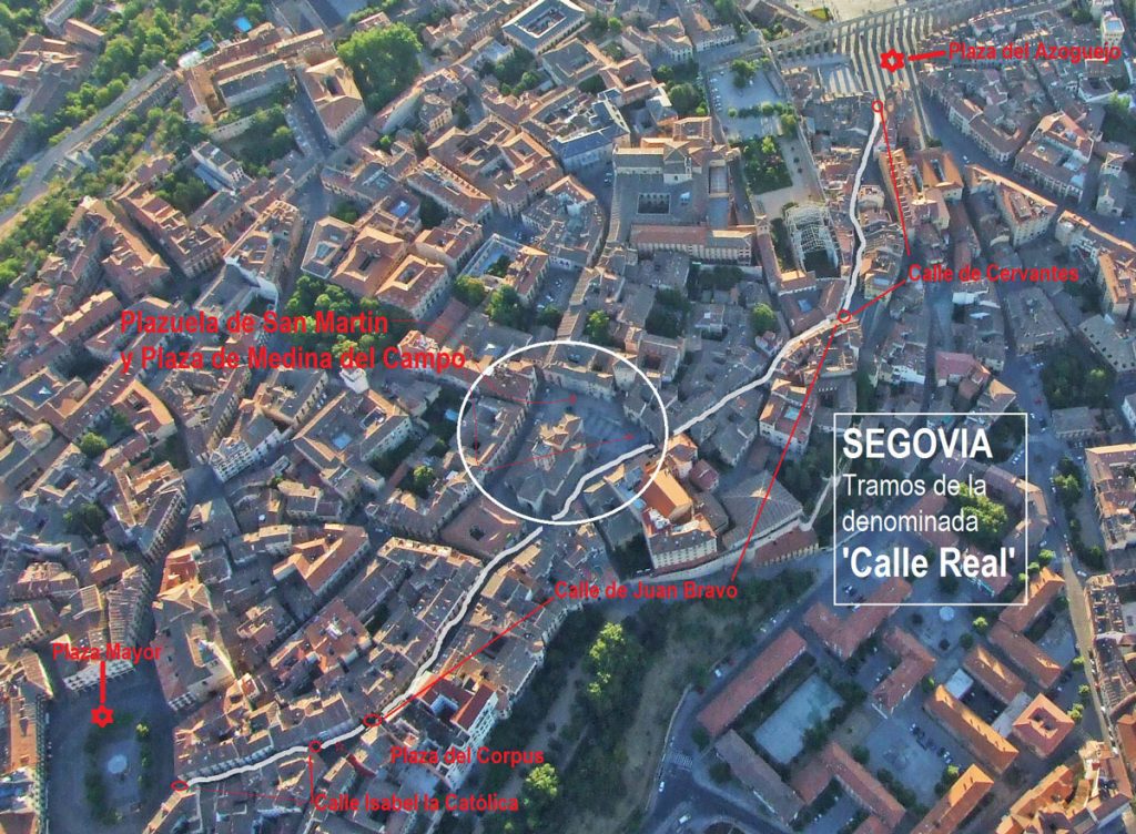 Foto aérea con los distintos tramos de la ‘calle Real’ segoviana.