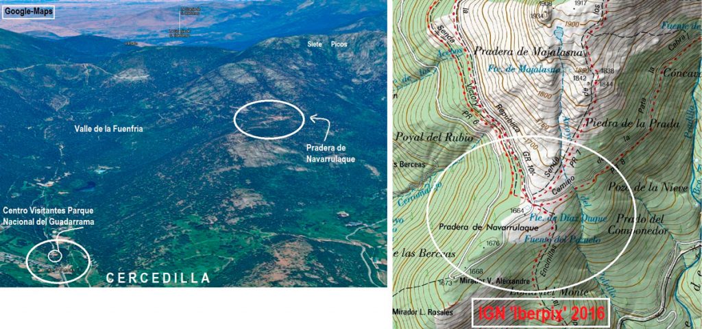 Mapa de situación en Cercedilla del Centro de Información del Parque Nacional de Guadarrama y la Pradera de Navarrulaque.
