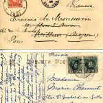 Dorsos de tarjeta postal, sin dividir (hasta 1905) y dividido.