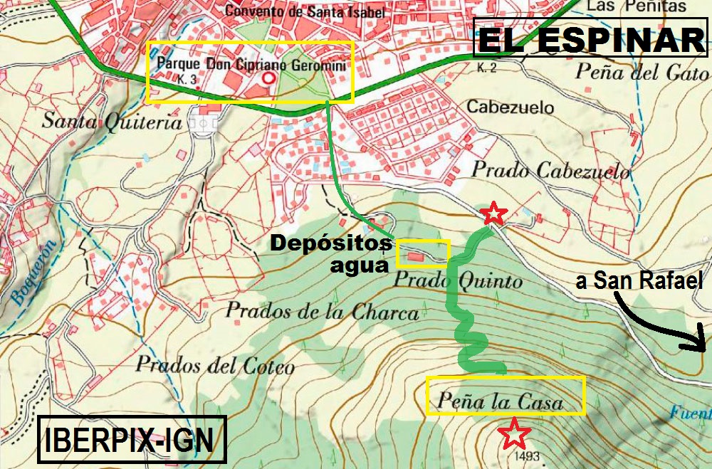 Mapa Iberpix-IGN, zona de El Espinar-Peña la Casa.